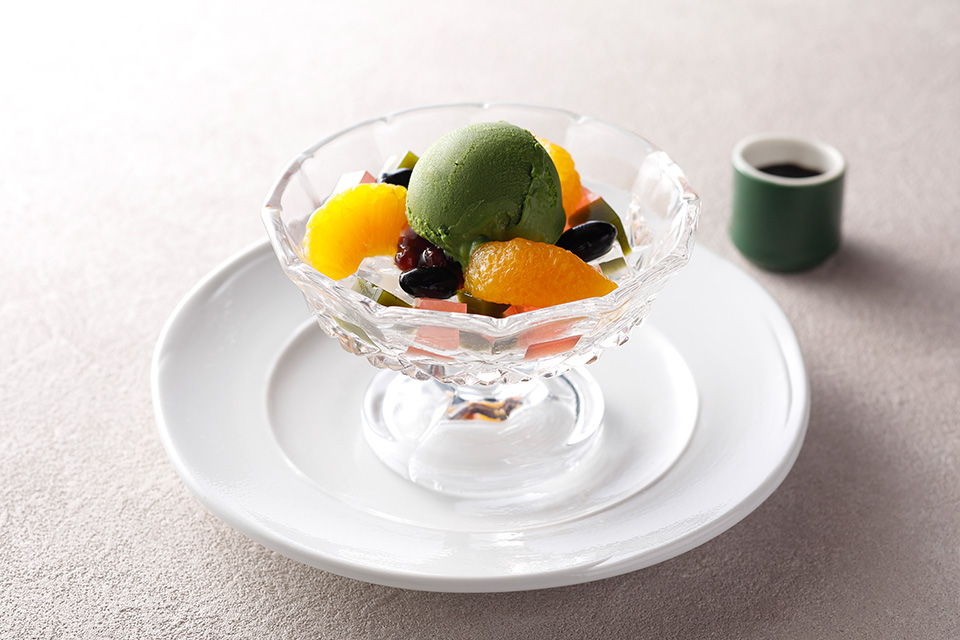 ゆず豆カン 抹茶アイスクリーム添え