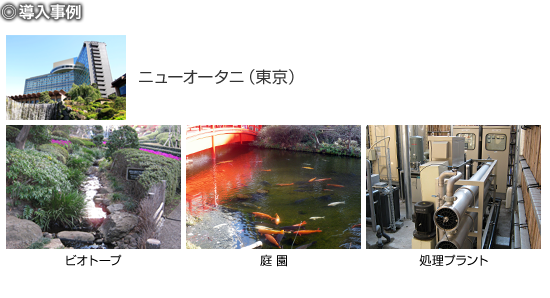 導入事例：ニューオータニ（東京）、ビオトープ、庭園、処理プラント